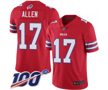 Bills #17 Josh Allen Red Men's Stitched Football Limited Rush 100th Season Jersey