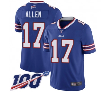 Bills #17 Josh Allen Royal Blue Team Color Men's Stitched Football 100th Season Vapor Limited Jersey