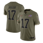 Men's Buffalo Bills #17 Josh Allen 2022 Olive Salute To Service Limited Stitched Jersey