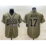 Men's Buffalo Bills #17 Josh Allen 2022 Olive Salute to Service Cool Base Stitched Baseball Jersey