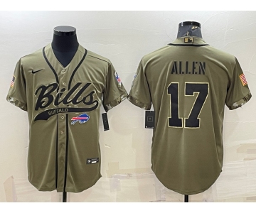 Men's Buffalo Bills #17 Josh Allen 2022 Olive Salute to Service Cool Base Stitched Baseball Jersey