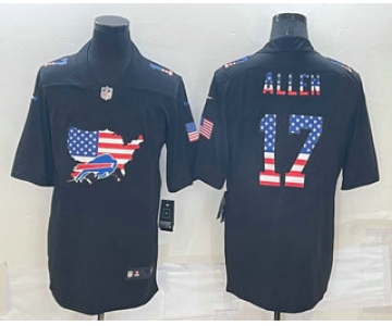 Men's Buffalo Bills #17 Josh Allen 2022 USA Map Fashion Black Color Rush Stitched Nike Limited Jersey