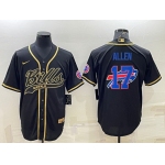 Men's Buffalo Bills #17 Josh Allen Black Gold Team Big Logo With Patch Cool Base Stitched Baseball Jersey