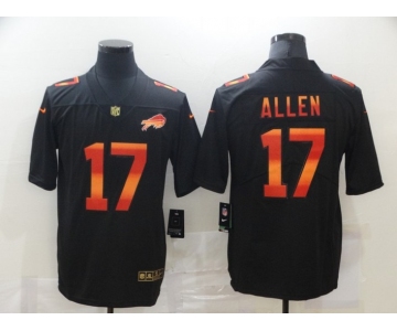 Men's Buffalo Bills #17 Josh Allen Black Red Orange Stripe Vapor Limited Nike NFL Jersey