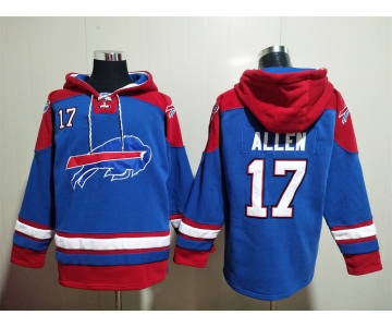 Men's Buffalo Bills #17 Josh Allen Blue Ageless Must Have Lace Up Pullover Hoodie