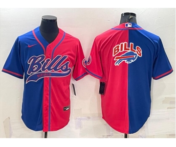 Men's Buffalo Bills #17 Josh Allen Blue Red Two Tone With Patch Cool Base Stitched Baseball Jersey