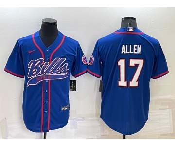 Men's Buffalo Bills #17 Josh Allen Blue Stitched Cool Base Nike Baseball Jersey