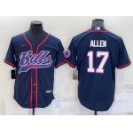 Men's Buffalo Bills #17 Josh Allen Navy With Patch Cool Base Stitched Baseball Jersey