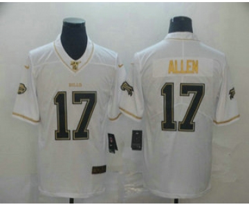 Men's Buffalo Bills #17 Josh Allen White 100th Season Golden Edition Jersey