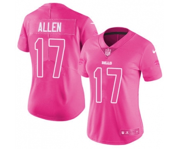 Nike Bills #17 Josh Allen Pink Women's Stitched NFL Limited Rush Fashion Jersey