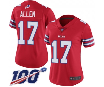 Nike Bills #17 Josh Allen Red Women's Stitched NFL Limited Rush 100th Season Jersey