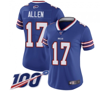 Nike Bills #17 Josh Allen Royal Blue Team Color Women's Stitched NFL 100th Season Vapor Limited Jersey