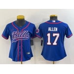 Women's Buffalo Bills #17 Josh Allen Blue With Patch Cool Base Stitched Baseball Jersey