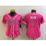 Women's Buffalo Bills #17 Josh Allen Pink With Patch Cool Base Stitched Baseball Jersey