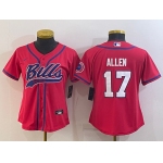 Women's Buffalo Bills #17 Josh Allen Red Stitched Cool Base Nike Baseball Jersey