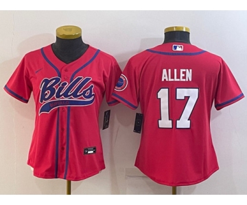 Youth Buffalo Bills #17 Josh Allen Red With Patch Cool Base Stitched Baseball Jersey