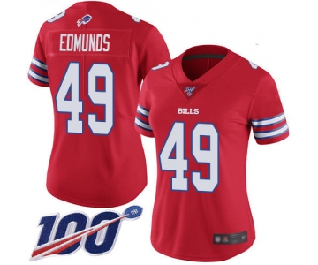 Nike Bills #49 Tremaine Edmunds Red Women's Stitched NFL Limited Rush 100th Season Jersey