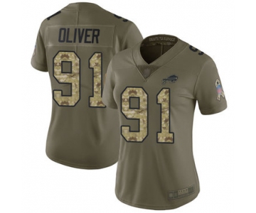 Bills #91 Ed Oliver Olive Camo Women's Stitched Football Limited 2017 Salute to Service Jersey