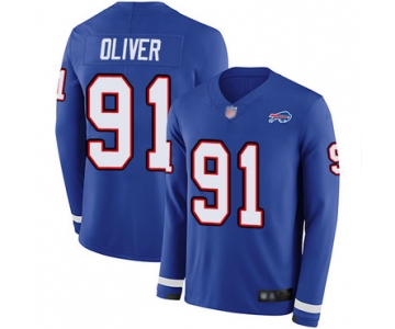 Bills #91 Ed Oliver Royal Blue Team Color Men's Stitched Football Limited Therma Long Sleeve Jersey