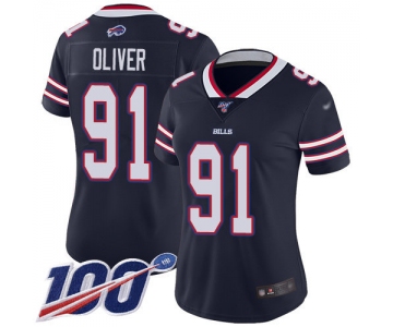 Nike Bills #91 Ed Oliver Navy Women's Stitched NFL Limited Inverted Legend 100th Season Jersey