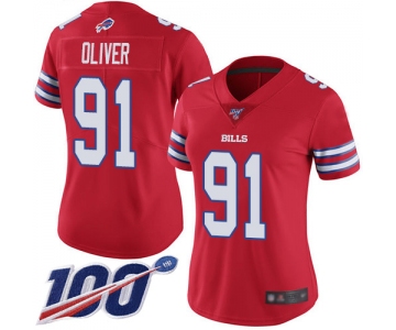 Nike Bills #91 Ed Oliver Red Women's Stitched NFL Limited Rush 100th Season Jersey