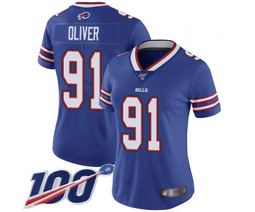 Nike Bills #91 Ed Oliver Royal Blue Team Color Women's Stitched NFL 100th Season Vapor Limited Jersey