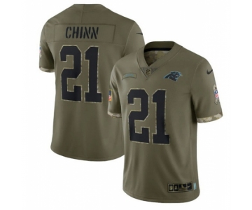Men's Womens Youth Kids Carolina Panthers #21 Jeremy Chinn Olive 2022 Salute To Service Limited Stitched Jersey