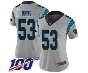 Nike Panthers #53 Brian Burns Silver Women's Stitched NFL Limited Inverted Legend 100th Season Jersey