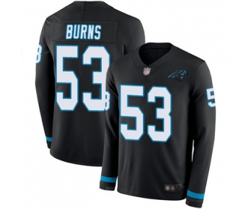 Panthers #53 Brian Burns Black Team Color Youth Stitched Football Limited Therma Long Sleeve Jersey