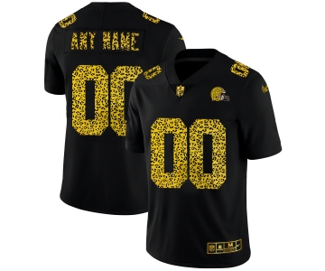 Cleveland Browns Custom Men's Nike Leopard Print Fashion Vapor Limited NFL Jersey Black