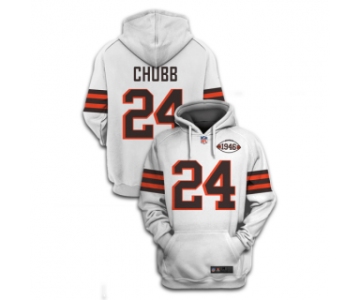 Men's Cleveland Browns #24 Nick Chubb 2021 1946 Collection Pullover White Hoodie