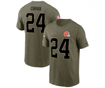 Men's Cleveland Browns #24 Nick Chubb 2022 Olive Salute to Service T-Shirt
