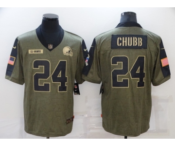 Men's Cleveland Browns #24 Nick Chubb Nike Olive 2021 Salute To Service Limited Player Jersey