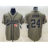 Men's Cleveland Browns #24 Nick Chubb Olive 2022 Salute To Service Cool Base Stitched Baseball Jersey