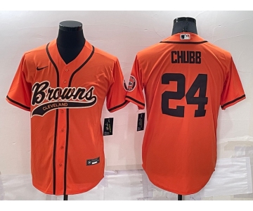 Men's Cleveland Browns #24 Nick Chubb Orange Stitched Cool Base Nike Baseball Jersey