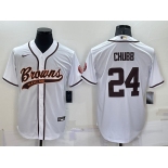 Men's Cleveland Browns #24 Nick Chubb White Stitched Cool Base Nike Baseball Jersey