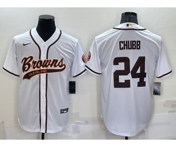 Men's Cleveland Browns #24 Nick Chubb White Stitched Cool Base Nike Baseball Jersey