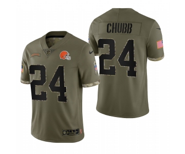 Men's Womens Youth Kids Cleveland Browns #24 Nick Chubb Olive 2023 Salute To Service Limited Nike Jersey