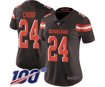 Nike Browns #24 Nick Chubb Brown Team Color Women's Stitched NFL 100th Season Vapor Limited Jersey