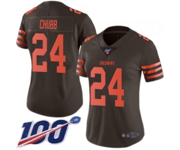 Nike Browns #24 Nick Chubb Brown Women's Stitched NFL Limited Rush 100th Season Jersey