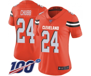 Nike Browns #24 Nick Chubb Orange Alternate Women's Stitched NFL 100th Season Vapor Limited Jersey