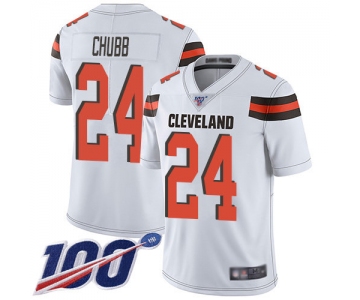 Nike Browns #24 Nick Chubb White Men's Stitched NFL 100th Season Vapor Limited Jersey