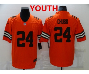 Youth Cleveland Browns #24 Nick Chubb orange 2021 inverted legend stitched nike limited Jersey