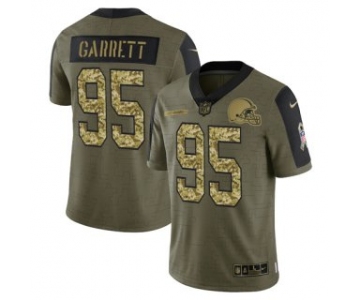 Men's Olive Cleveland Browns #95 Myles Garrett 2021 Camo Salute To Service Limited Stitched Jersey