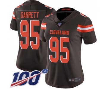 Nike Browns #95 Myles Garrett Brown Team Color Women's Stitched NFL 100th Season Vapor Limited Jersey