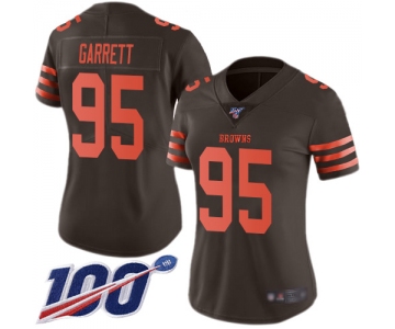 Nike Browns #95 Myles Garrett Brown Women's Stitched NFL Limited Rush 100th Season Jersey