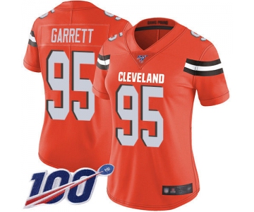 Nike Browns #95 Myles Garrett Orange Alternate Women's Stitched NFL 100th Season Vapor Limited Jersey