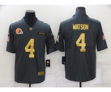 Men's Cleveland Browns #4 Deshaun Watson Grey Gold Salute To Service Limited Stitched Jersey