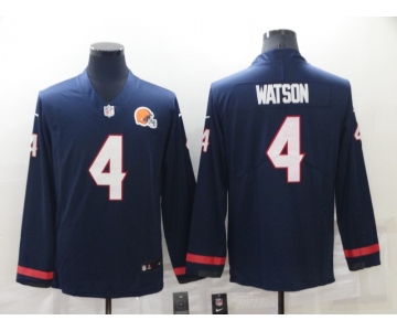 Men's Cleveland Browns #4 Deshaun Watson Nike Navy Blue Therma Long Sleeve Limited Jersey