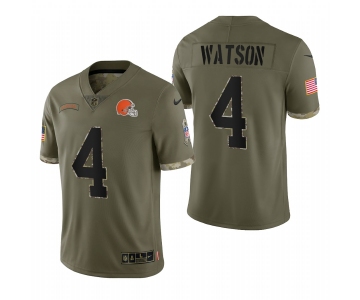 Men's Womens Youth Kids Cleveland Browns #4 Deshaun Watson Olive 2023 Salute To Service Limited Nike Jersey